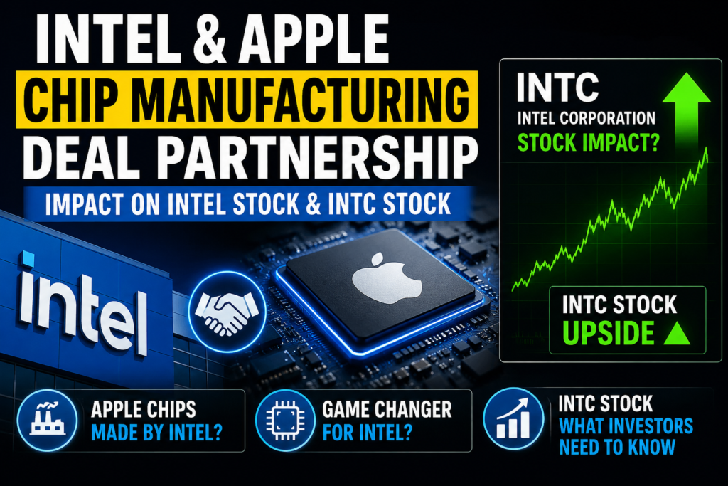 Intel, Apple chip manufacturing deal partnership, impact on Intel stock, and INTC stock